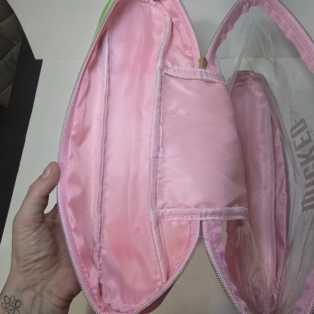 Wicked Pink Green Ombre Clear Cosmetic Travel Bag Organizer Gold Zip